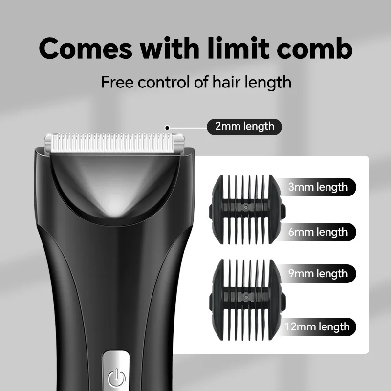 Electric Groin Trimmer for Men, Waterproof Ball Trimmer for Pubic/Body Grooming with Ceramic Blade, LED Light, Charging Base