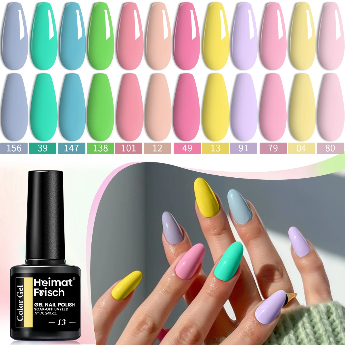 

Набор из 12 гелевых лаков для ногтей Macaron, имеет яркие яркие цвета ярких цветов, глянцевая отделка, не содержит алкоголя.