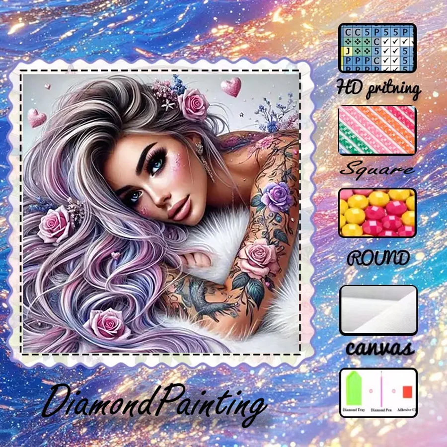 

1 piece - 5D-DIY - Flocking cloth - Special drill - Diamond painting set - Flowers, hair - Mosaic - Diamond art