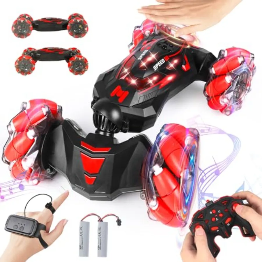 

Remote Control Car for outdoor stunt performance, ABS plastic body, red and black color, gesture sensing + 2.4 GHz remote + 4WD