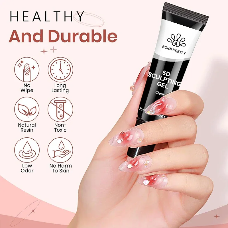 5D Nail Sculpting Gel with Solid Mirror Powder DIY Nail Embossing Gel for Painting Carving Nails 8ml image 5