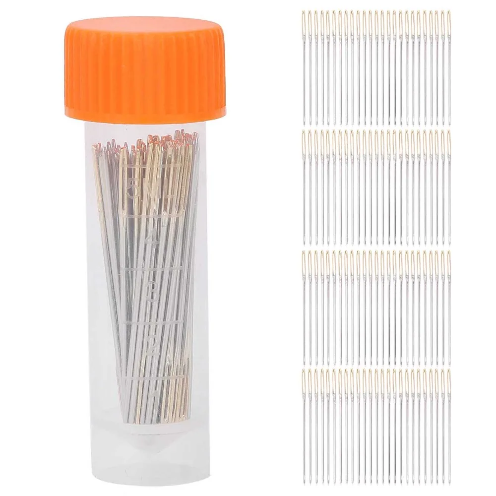 100pcs Metal Material Cross Stitch Needles Large Eye Storage Box Included Embroidery Needles Stitching Needles