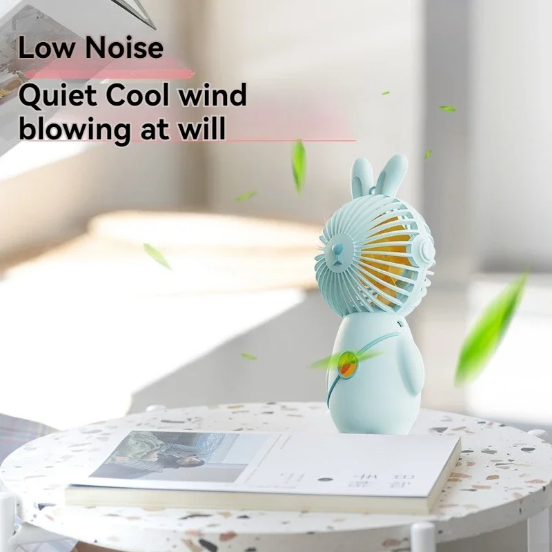 New Cartoon Rabbit Handheld Small Electric Fan Cute Silent Suitable for Multiple Scenarios USB Rechargeable Portable Fan