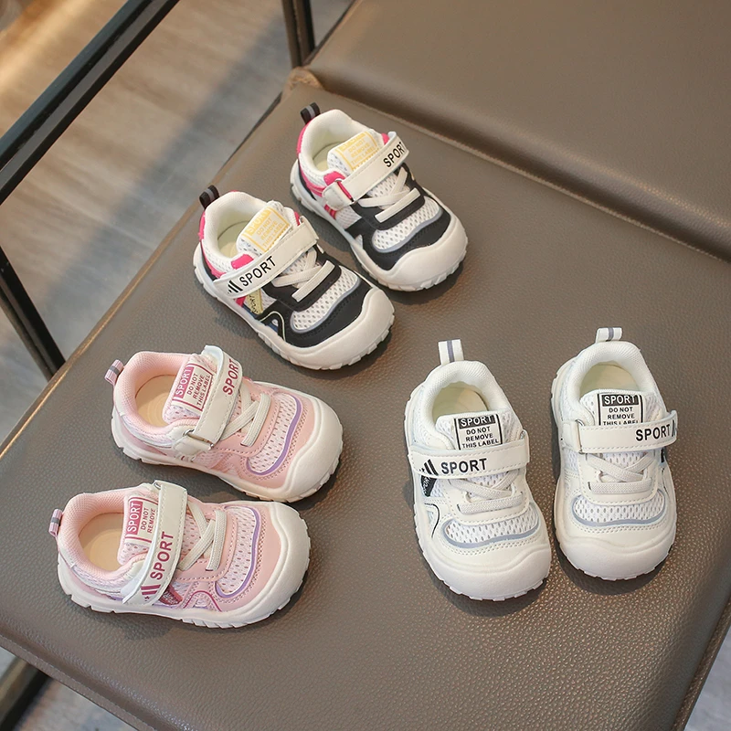 

Children's Walking Shoes Beige Mesh Breathable Single Shoes for Boys Aged 0-6 The Pink Soft Anti-slip Kids Baby Shoes Sneakers