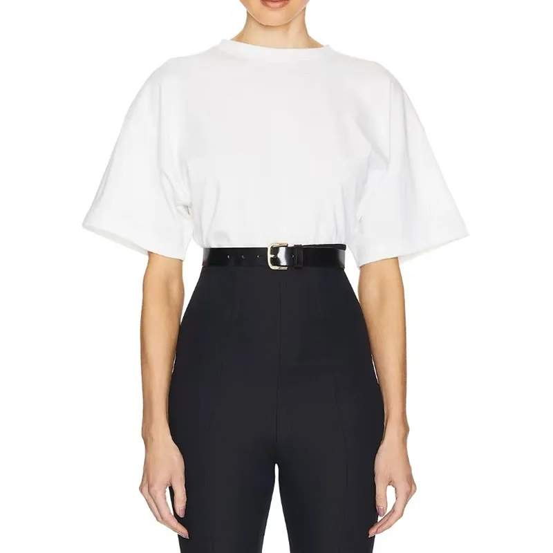 

Женская футболка с воротником-стойкой, повседневная, универсальная, свободного кроя, из высококачественного 100% хлопка, новинка весны 2026, стиль Y2K