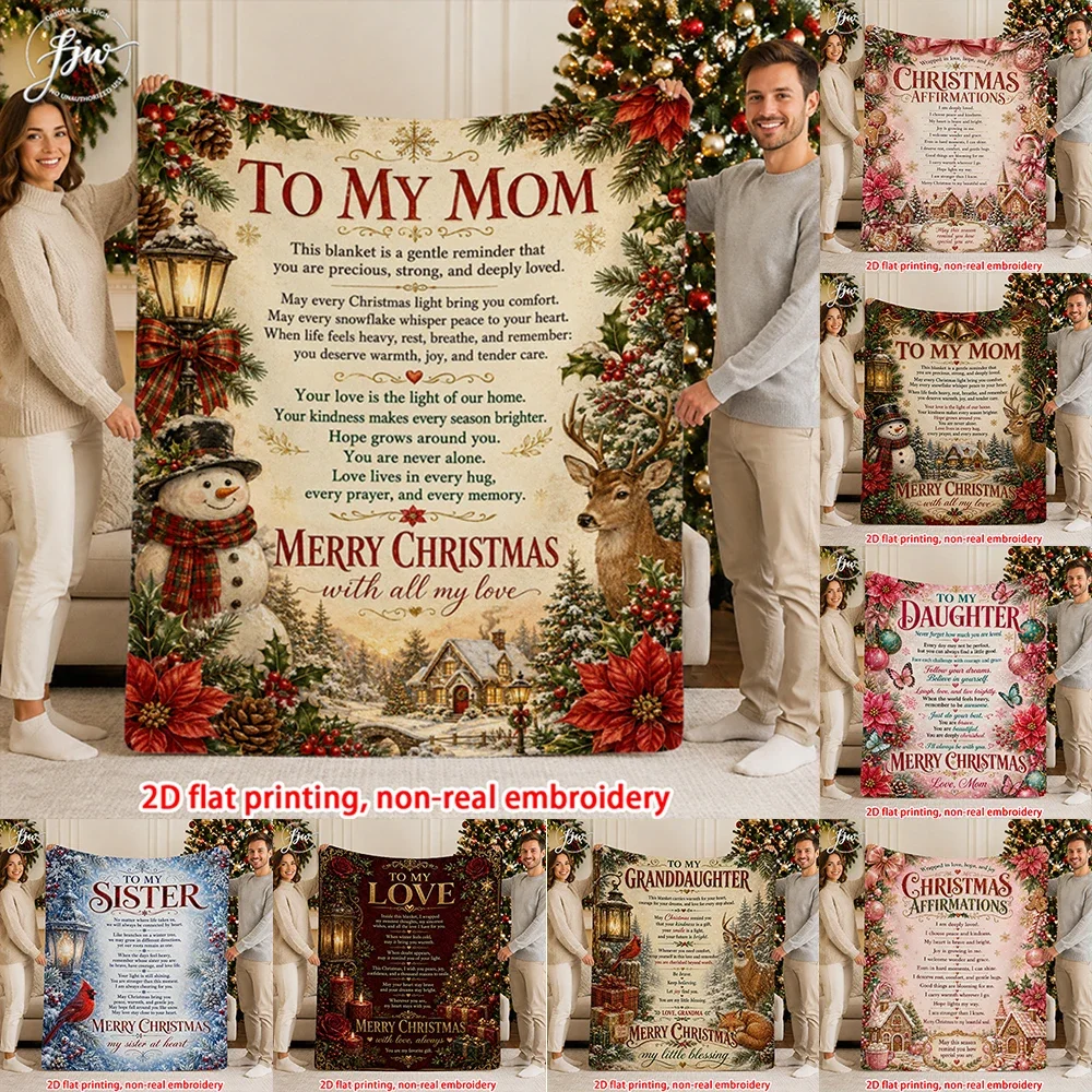 1pc Vintage Christmas Personalized Family Blanket, Warm Holiday Throw Blanket Gift for Mom Daughter Sister Lover Granddaughter