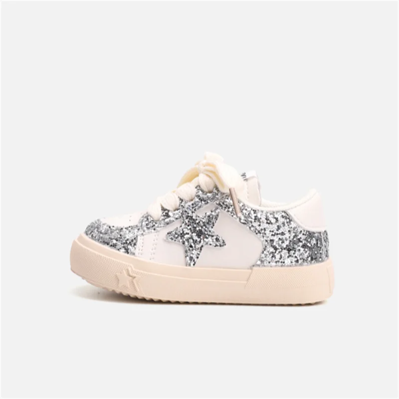 2026 New Autumn Baby Shoes Leather Bling Bling Star Toddler Boys Sneakers Soft Sole Fashion little Kids Girls Shoes EU 16-26