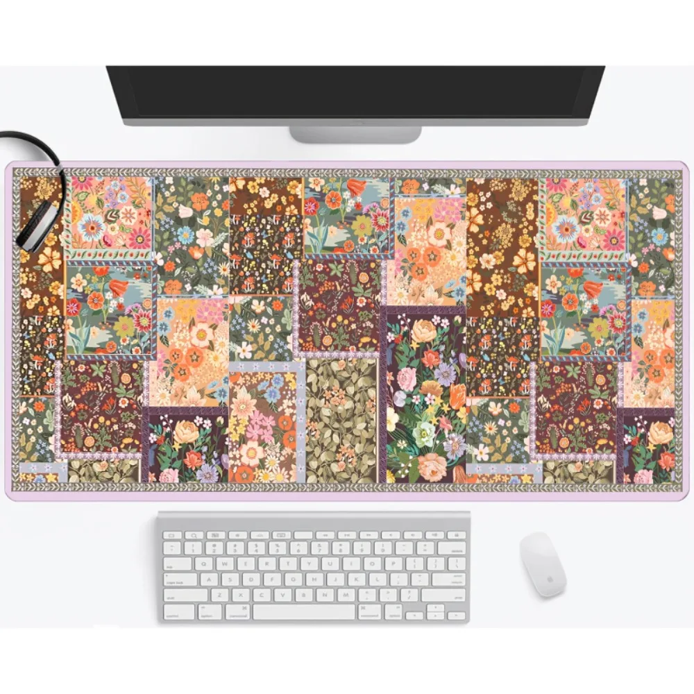 

Bohemian Floral Mousepad XXL 40x90cm Anti-Slip Base Ultra Smooth Surface Vibrant Pink Orange Yellow Purple Brown Flowers f