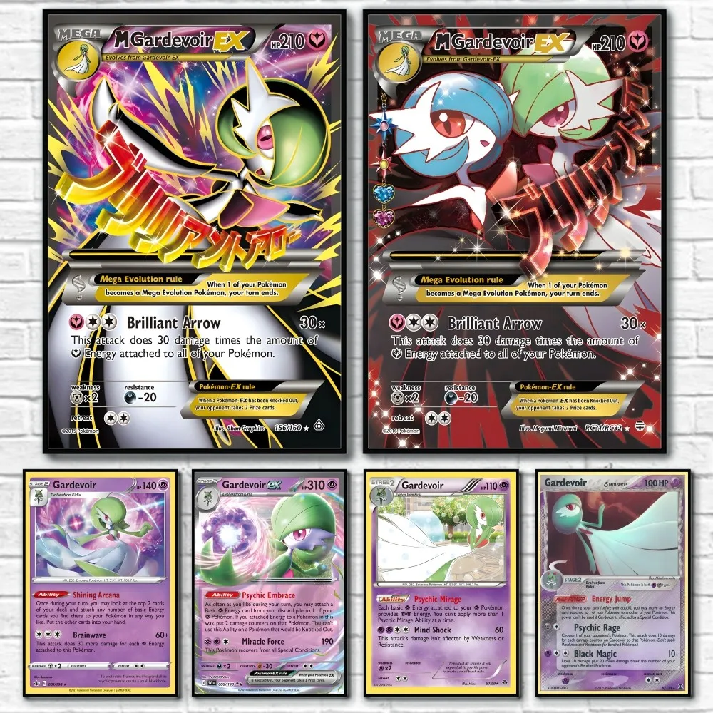 

Japanese Anime Rare Gardevoir Cartoon Card Poster Sticky Wall Art Printing Waterproof Home Living Bed Room Bar Aesthetic Decor