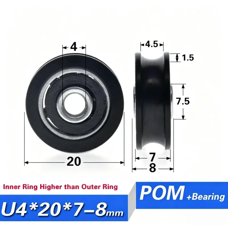 20 Stück U-Nut POM-Rollenrad 608 Nicht-Standard-Kugellager mit höherem Innenring 20-45mm Schiebefenster-Türrolle – Detail 5