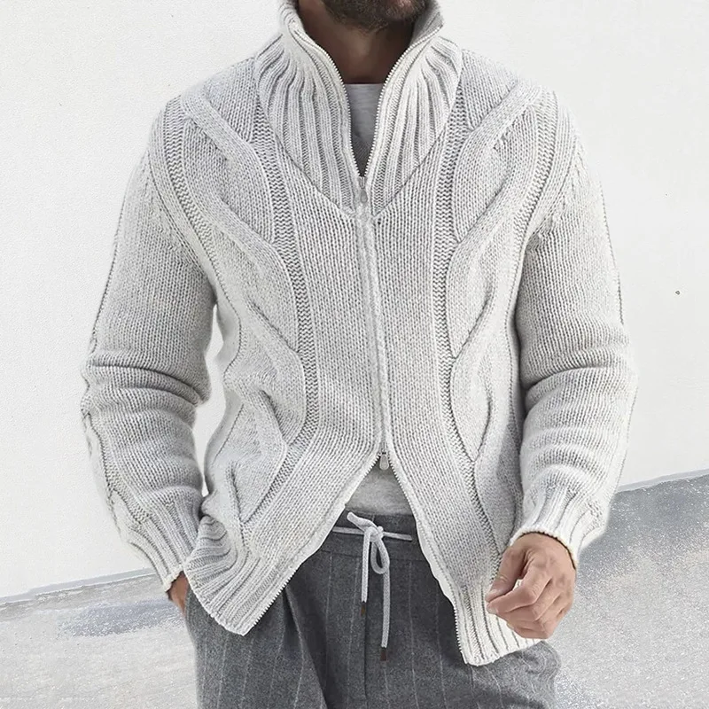 

Autumn And Winter New Turtleneck Sweater Cardigan Wind Twisted Zipper Long Sleeve Knitted Jacket Men's Clothing