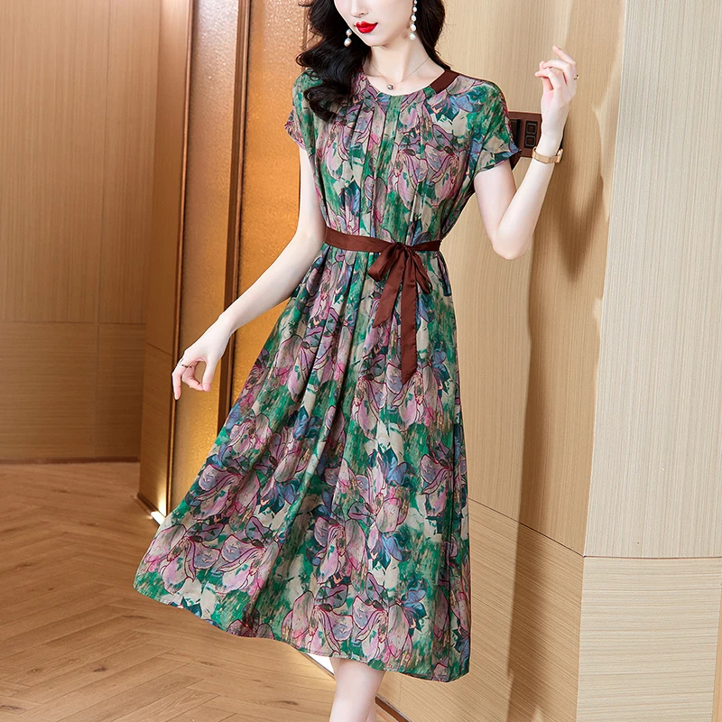 

Summer Women Satin Vintage Luxury Bodycon Dresses 2025 Office Lady Floral Silk Midi Dress Elegant Casual Night Party Vestidos
