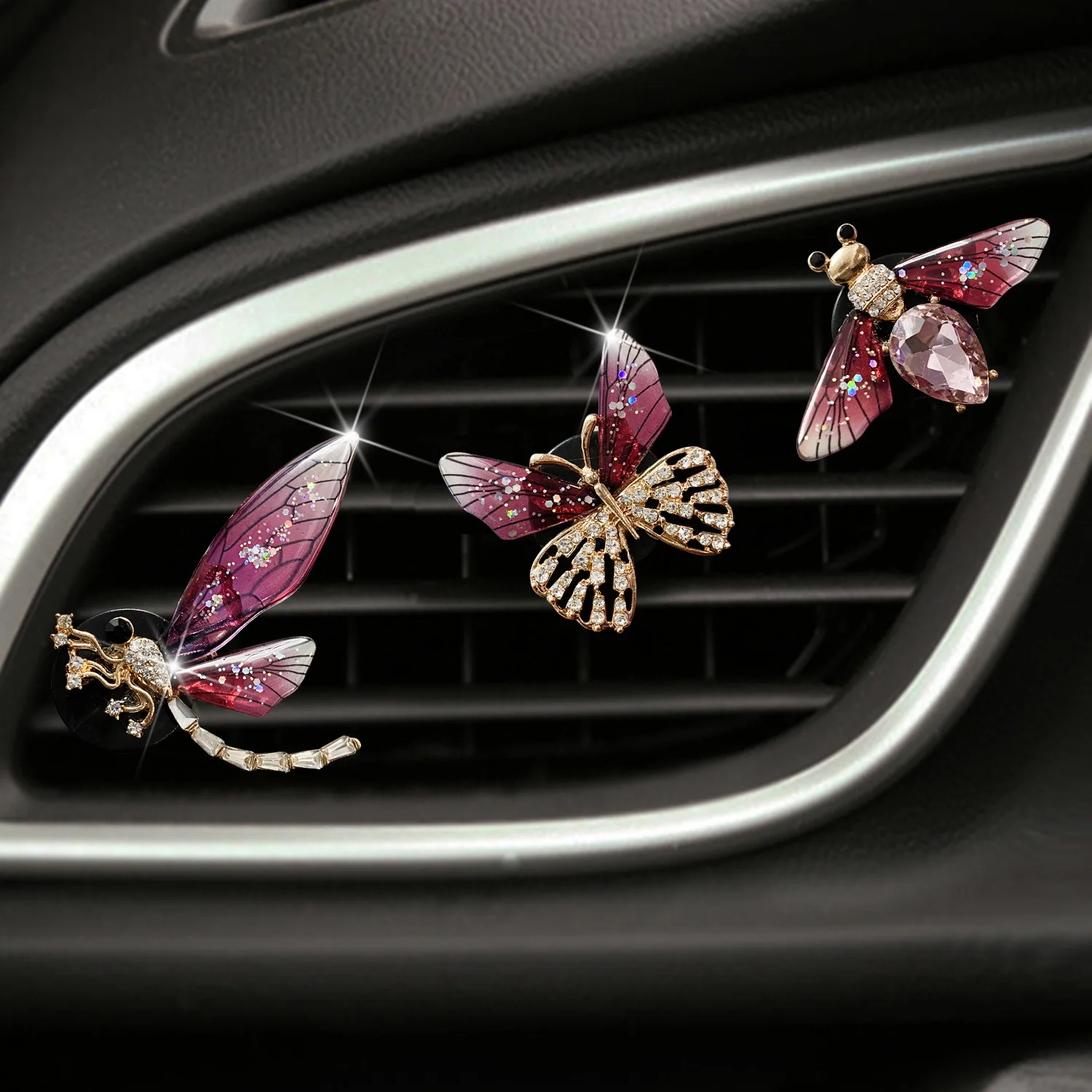 Butterfly Car Perfume Clip Dragonfly Shape Shiny Rhinestone Auto Air Outlet Freshener Perfume Clip for Car