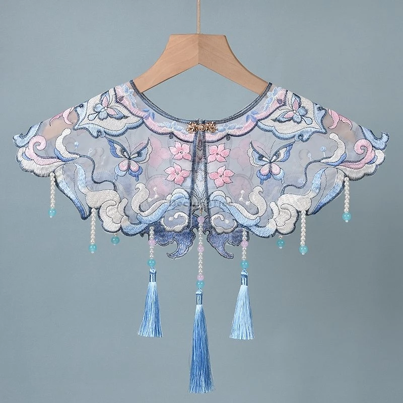 2025 new Chinese ancient style hanfu shawl Butterfly embroidered tassel Hanfu cloud shoulder women's decorative false collar