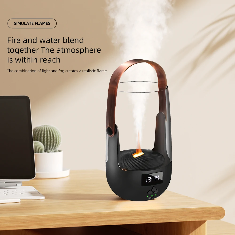 炎が見えるエッセンシャルオイルディフューザー,3つのタイマー設定,アンビエントライト,自動シャットオフ,200ml