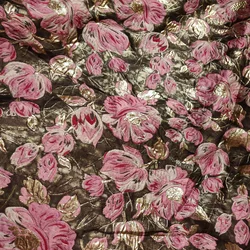 High Quality Gold Pink Flower Jacquard Fabric for Dress Making Wedding Decoration 145 cm Wide - Sold By The Meter