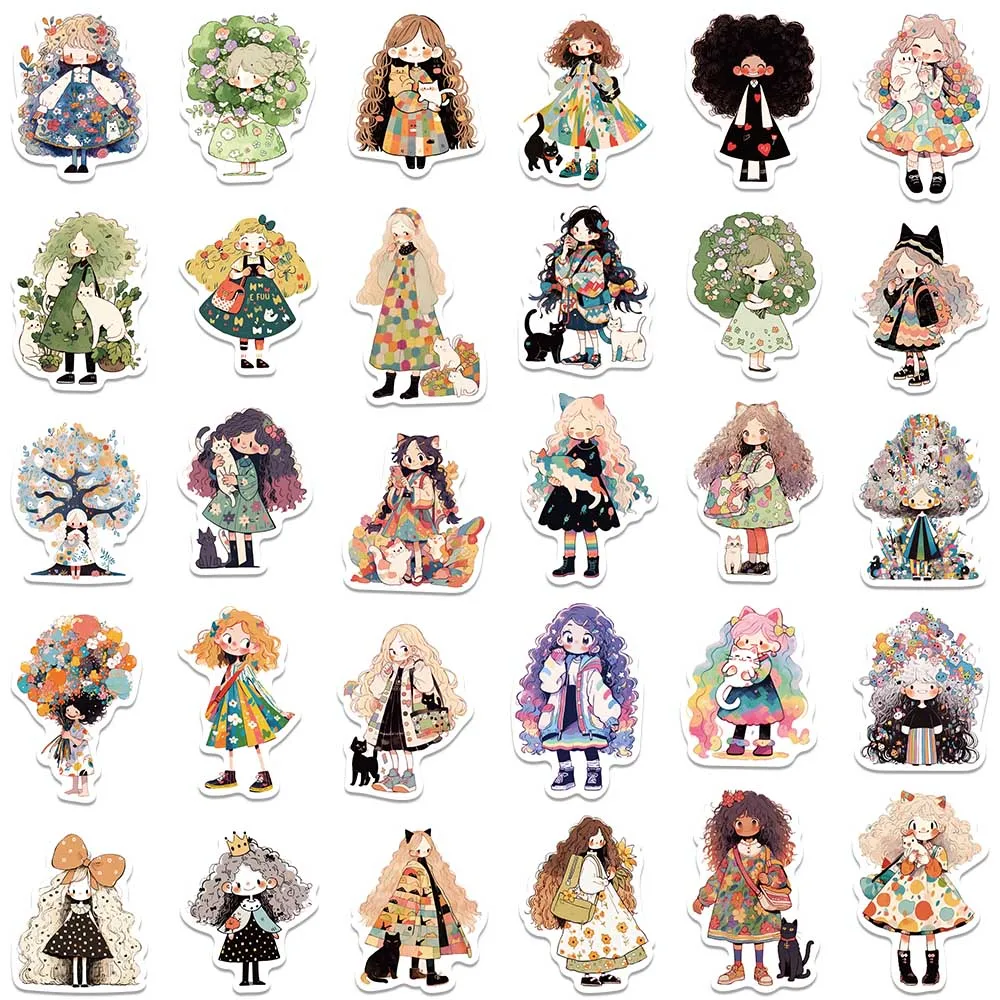 60pcs Cute Cartoon Anime Girls Graffiti Stickers For Laptop Water Bottle Luggage Notebook Phone Waterproof Vinyl Decals