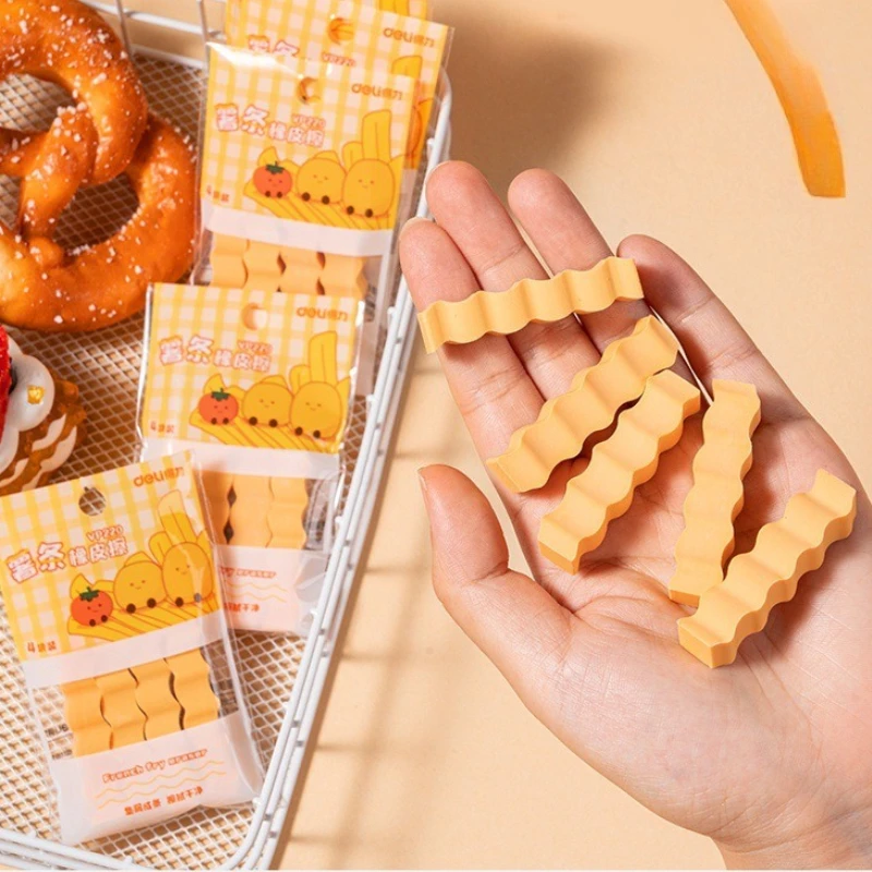 

96pcs French Fries Erasers for Kids Creative School Supplies Korean Stationery Wholesale High Quality Pencil Erasers Kids Prizes
