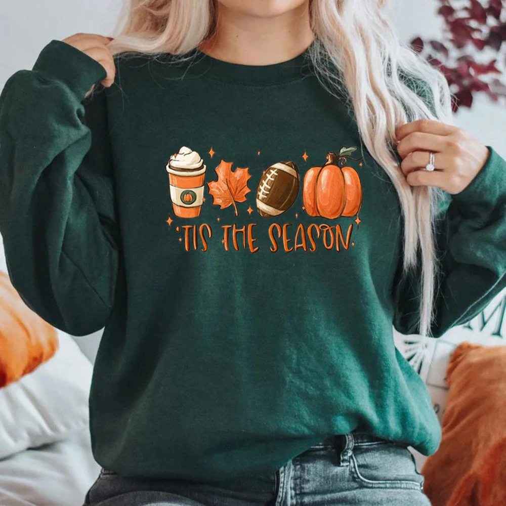 Tis The Season Fall Coffee Sweatshirt Coffee Lovers Hoodie Pumpkin Latte Drink Sweatshirts Thanksgiving Pullover Halloween Tops