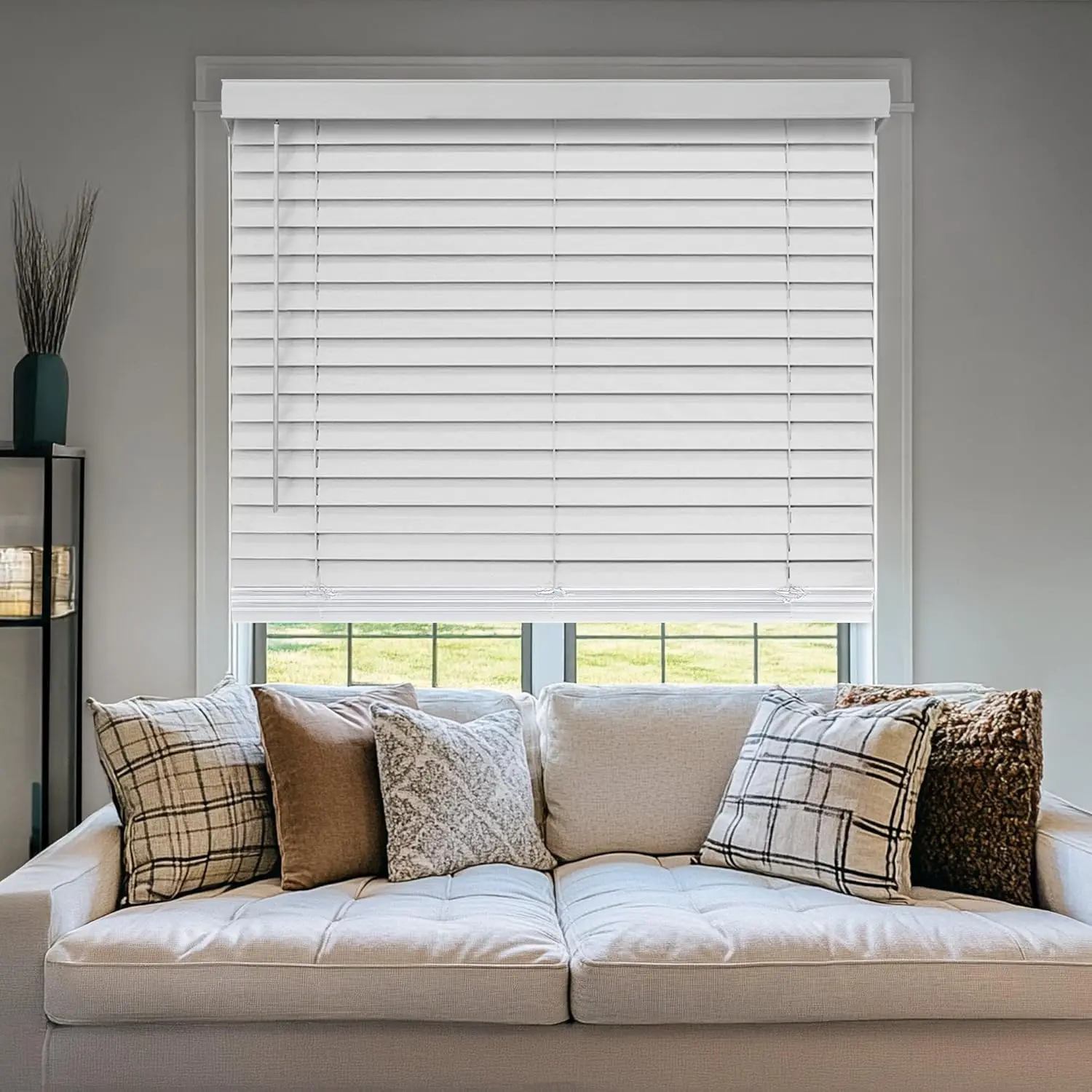 

Faux Wood Blinds, Cordless Window Shades for Home, Room Darkening, 46"W x 36"H