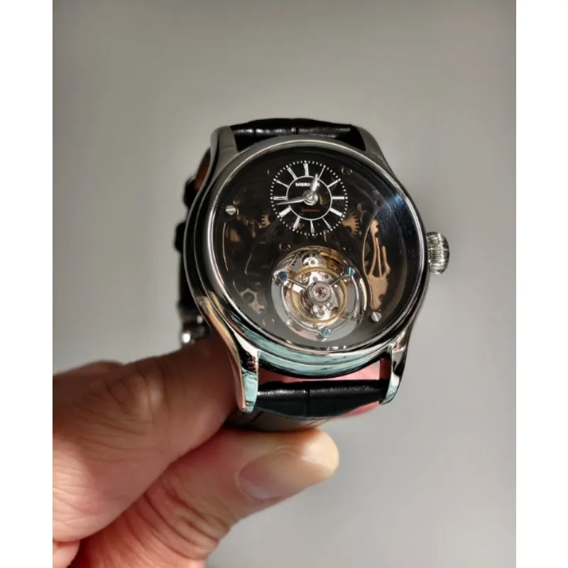 Hollow-out Formal Men's Fashion Trend Leather Waterproof Tourbillon Manual Mechanical Watch