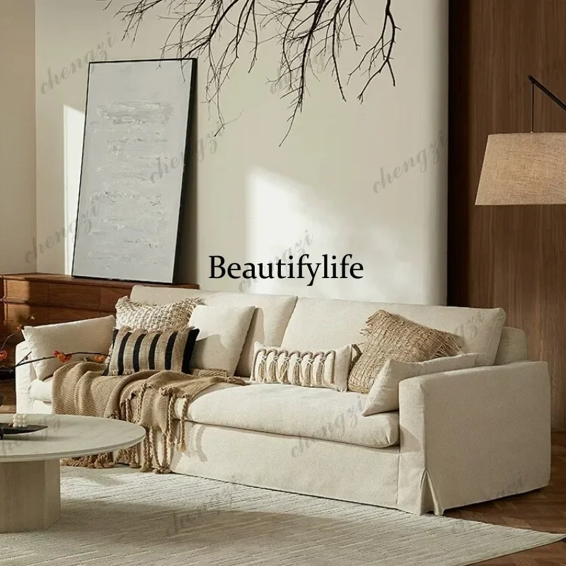 A139 fabric cloud sofa cotton and linen living room cream wabi sand wind removable and washable module combination