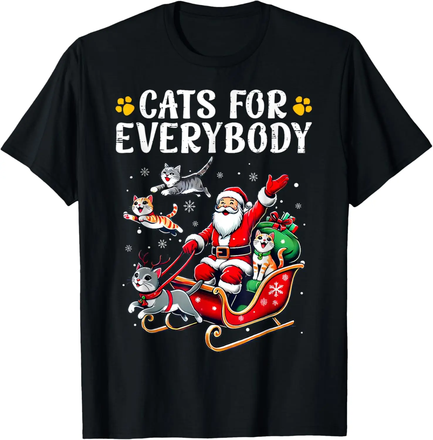 

Merry Christmas Lovely Cartoons Cats for Everybody Christmas Sleigh Car Funny Xmas Men Women Santa Gift New Arrival T-Shirt