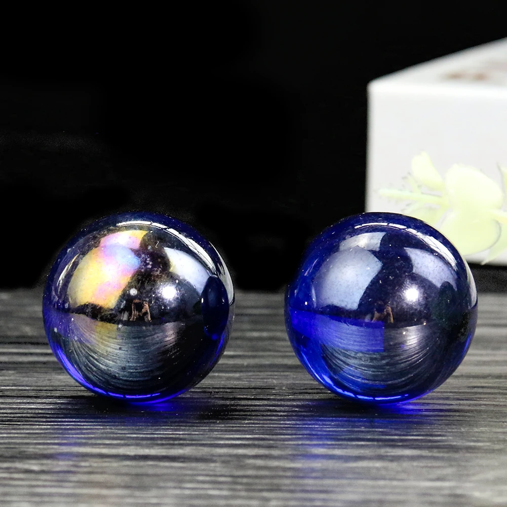 2PC Peacock Blue Glass Marbles Scattered Beads Ball Slingshot Grounder Jewelry Accessory Finger Health Balls Paperweight Decor