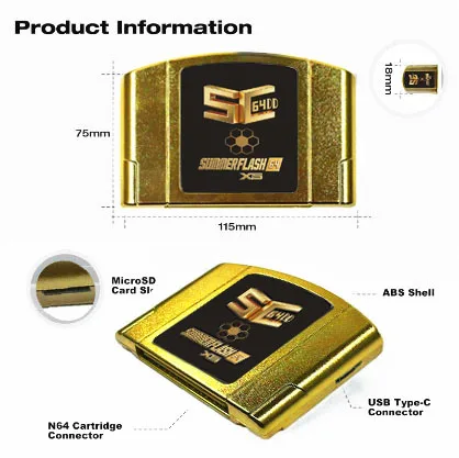Imagen 2 del producto Cartucho SC64 SummerflashX5 Dorado 64 Open Source N64DD Flash TF Cart SC64 GBC SNES 64DD 5000 en 1 Accesorios para Consola de Videojuegos Retro