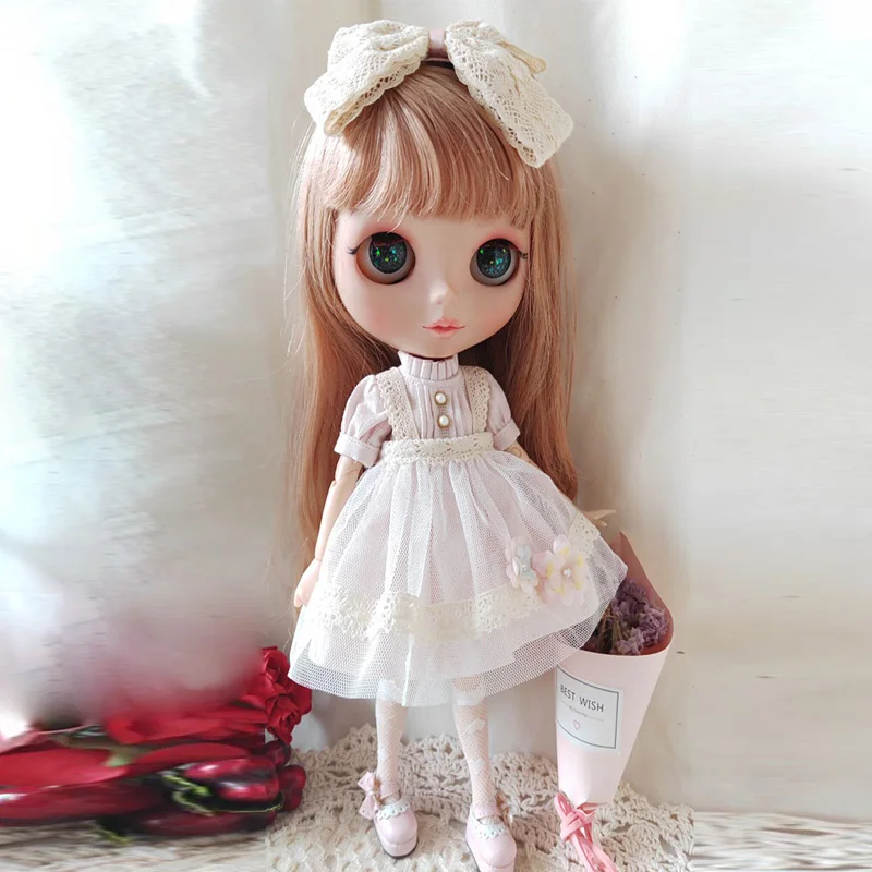 Blyth Long Dress Princess Dress Doll Clothes Vintage Girl Lace Skirt Headdress For Ymy、Licca、Azones、Ob24、Ob27 Doll Accessories