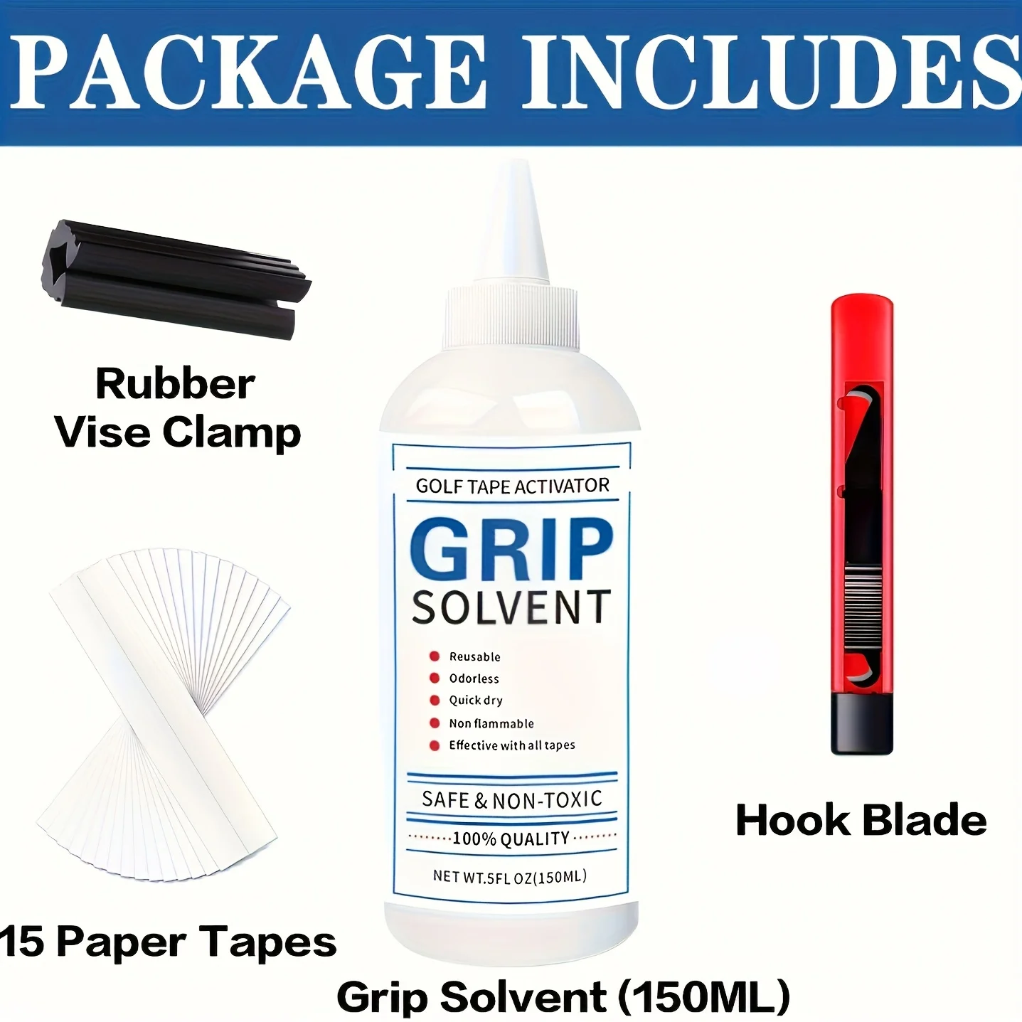 Golf-Griffband-Set, zum Austausch und zur Reparatur von Golfschlägergriffen, inklusive Hakenklingen, Griffbändern, Griffreiniger, Gummitiger-Zange – Detail 2