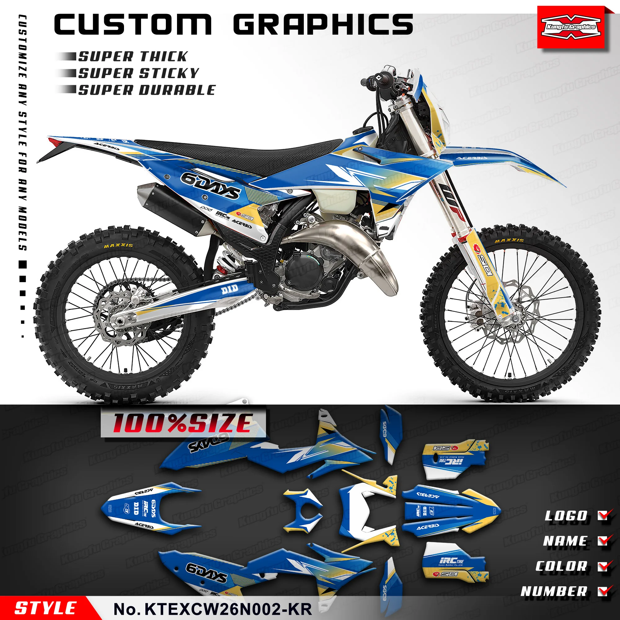 

KUNGFU GRAPHICS Sticker Complete Adhesive Decal for KTM 150 250 300 350 450 500 EXC EXC-F XC-W XCW XCF-W 2026 Vinyl Graphics