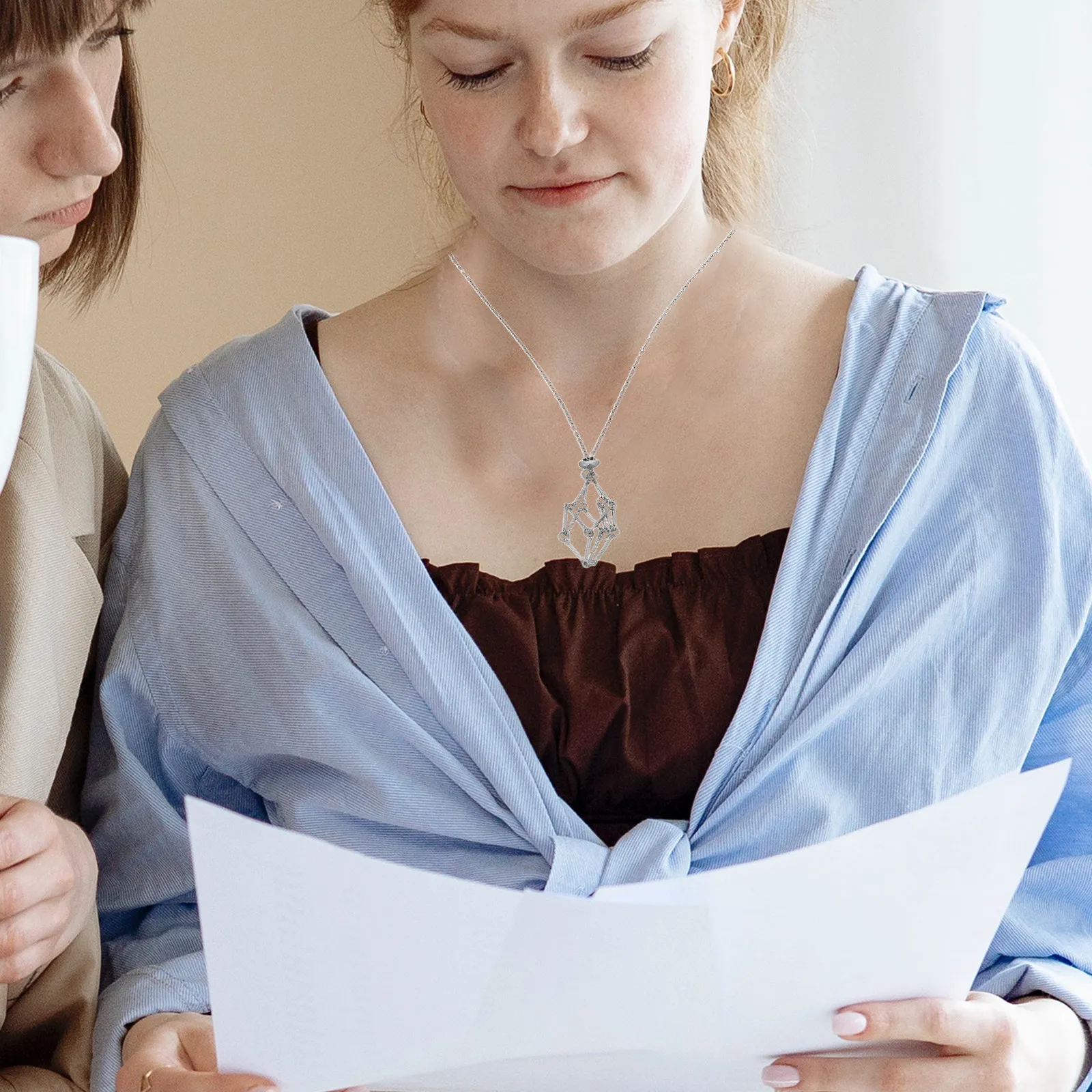 

Stainless Steel Crystal Cage Necklace Fish Net Pendant Adjustable Length Handwoven Artisan Craft for Irregular Natural Stone