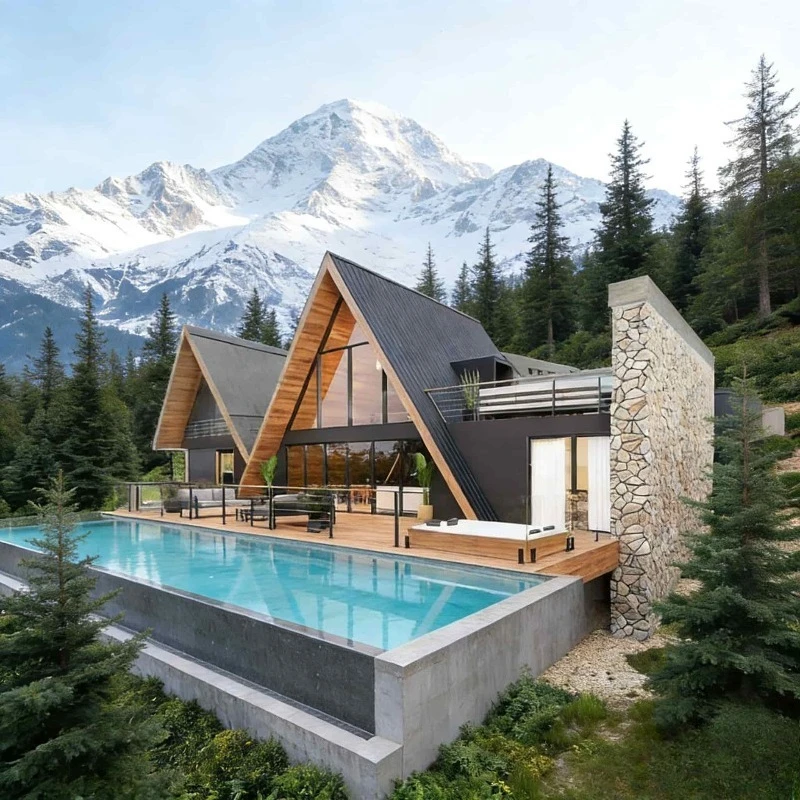 Triangle Wood Chalet Prefab Tiny House Triangular Timber Villa Ski Resort Custom Winter Vacation Home Rental Mountain Lodge Sale