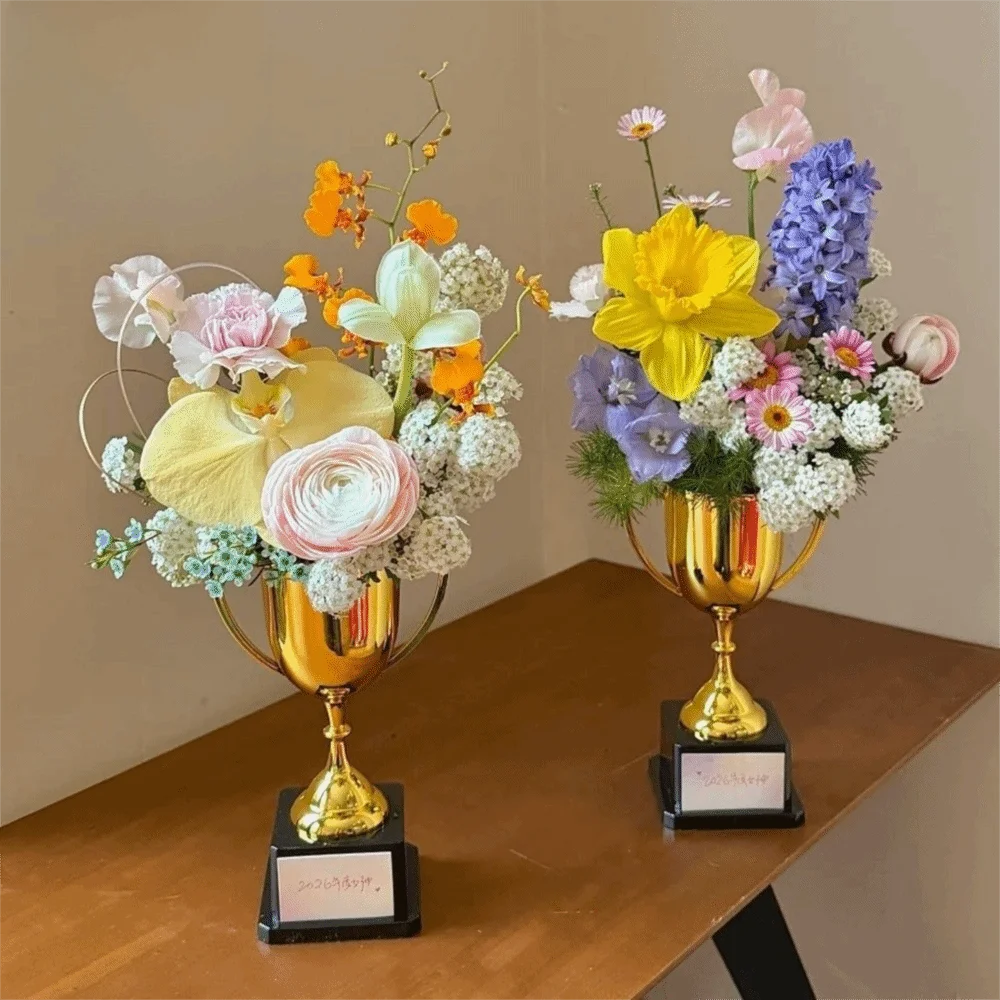 Creative Trophy Flower Vase Stylish Decorative Flower Bucket Multi-purpose Lightweight Flower Arrangement Pot Florist Packing