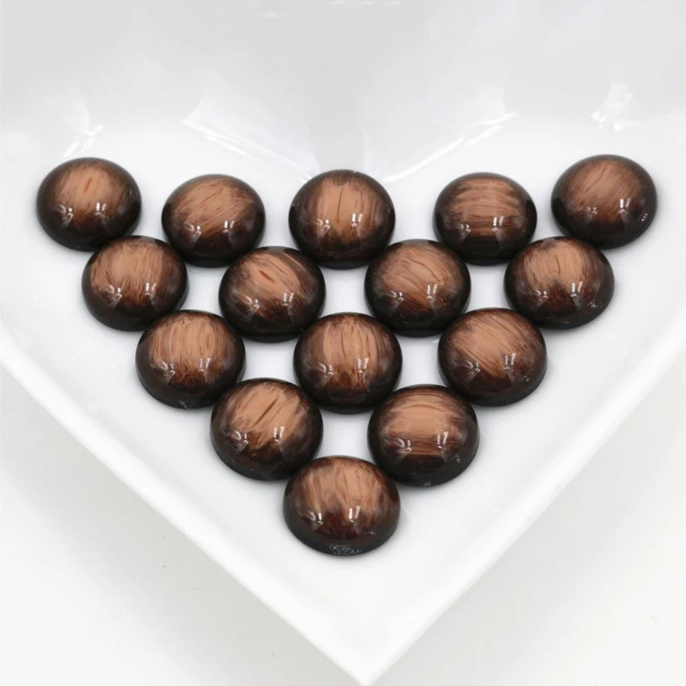 New Fashion 40pcs 12mm Brown Colors Stylish Brushed Style Flat back Resin Cabochons Cameo-V5-07