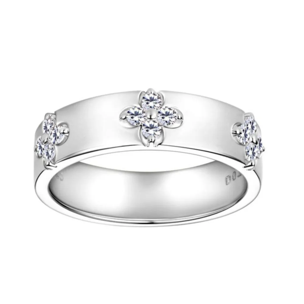 925 Sterling Silver Clover Shape Moissanite Band Ring Four Leaf Clover Inlaid Fine Jewelry For Women Daily Stackable Gift