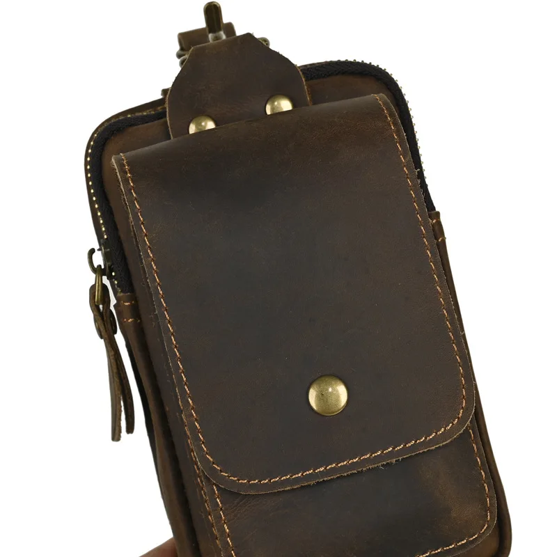 Men's new fashion waist bag top layer cowhide belt hanging bag genuine leather waist bag versatile mobile phone hanging bag