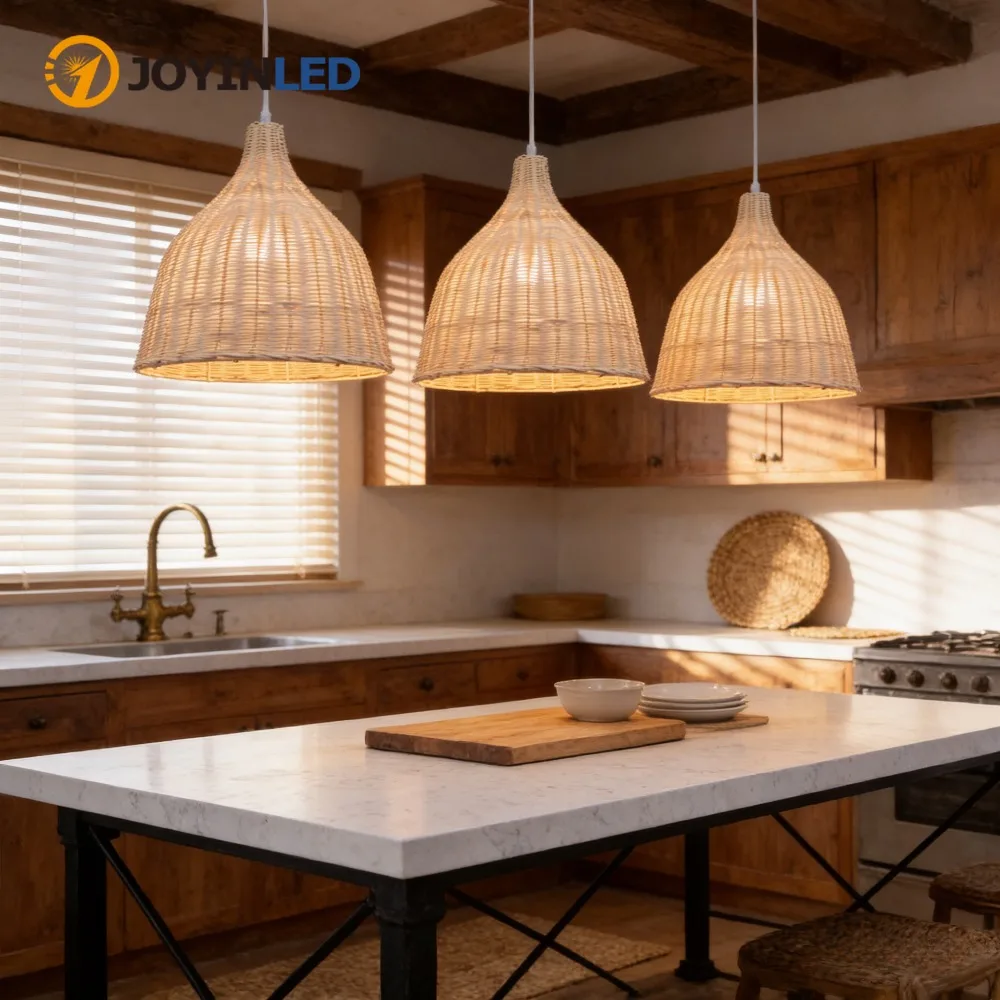

JOYINLED Woven Pendant Light Kitchen 26/35CM Handmade Ceiling Lighting Chandelier, Large Hanging Lampshade Fixture Home Decor