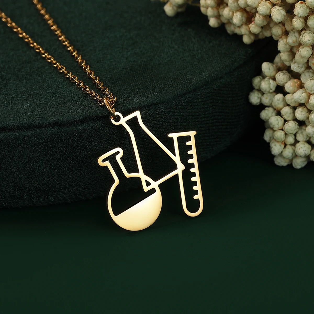 Kinitial Stainless Steel Chemical Containers Creative Pendant Necklace For Women Vintage Jewelry Science Necklace Gift