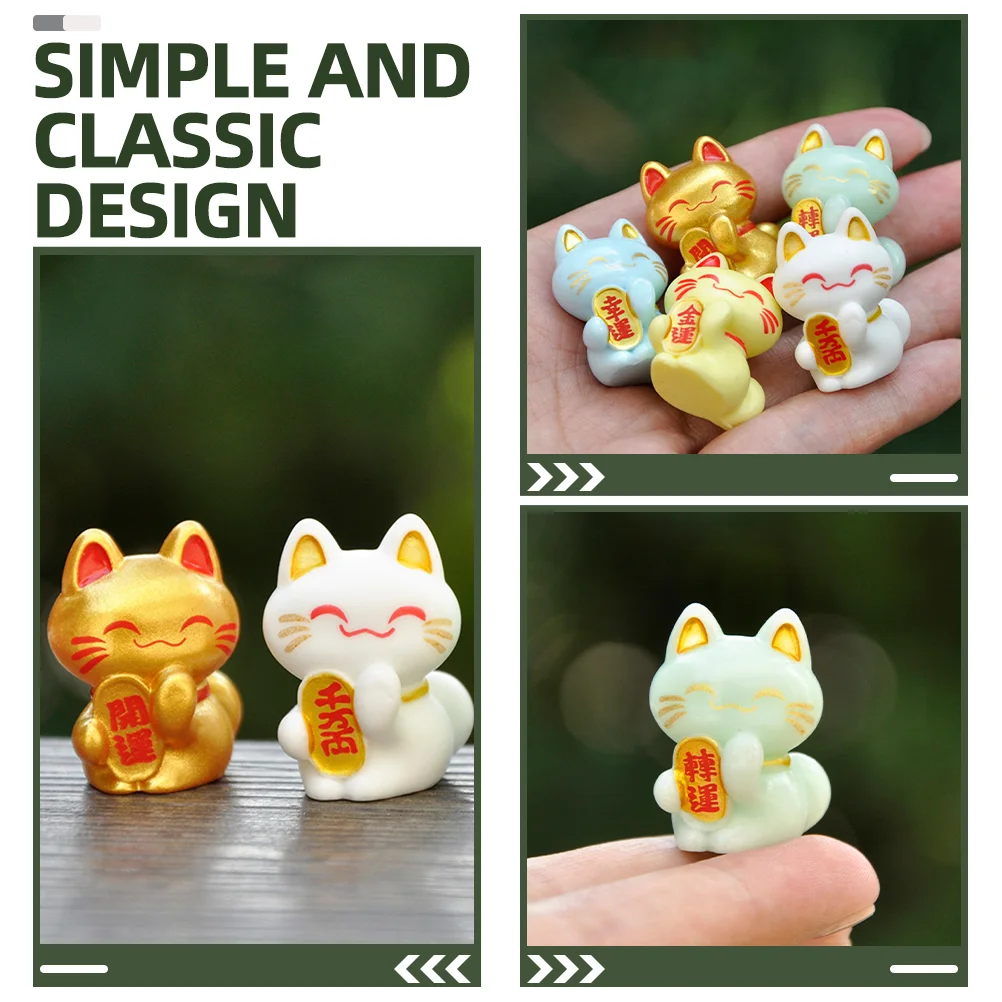 9 Pcs Micro Landscaping Cat Ornaments Mini Lucky The Animal Resin Craft Figurines Accessories Garden Tiny Statues