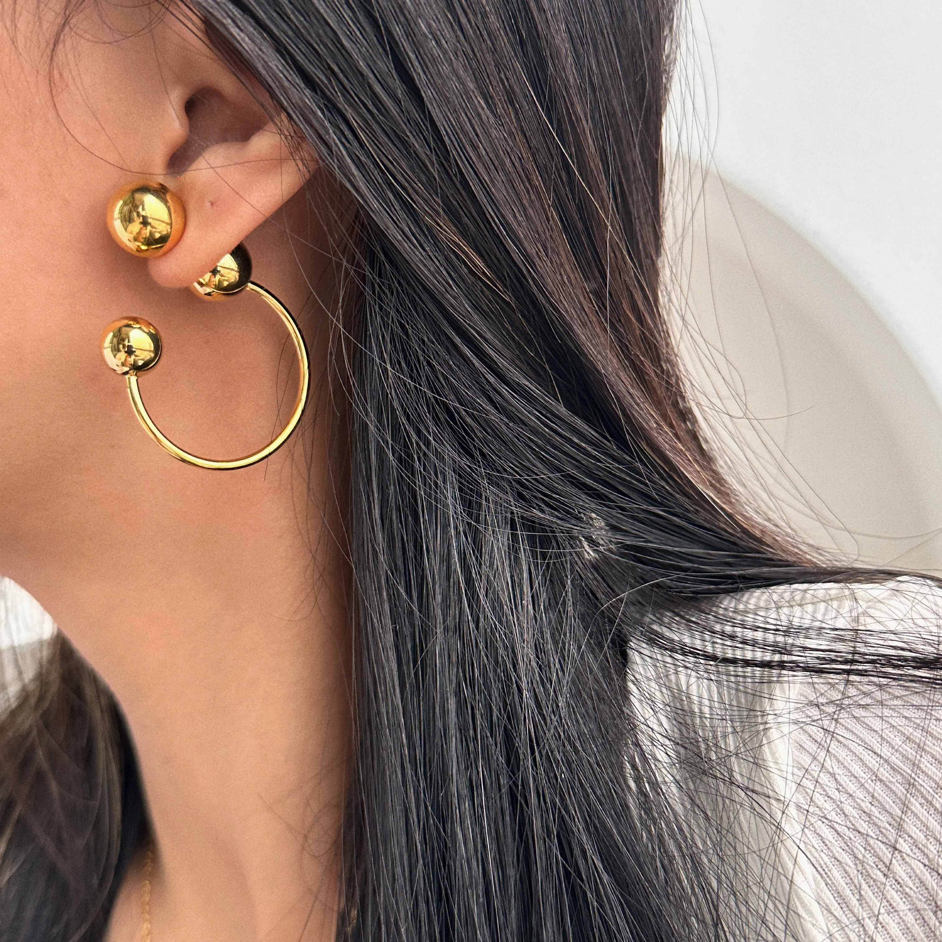

DASEIN 2025 Summer 18k Gold Plated Ball Design Large Earrings for Women Unique Hypoallergenic Stainless Steel Polished Jewelry