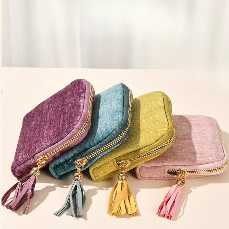 Travel Velvet Jewelry Bag Portable Zipper Tassel Jewellery Organizer Pouch For Jade Bangle Gold Bracelet Ring Necklace Earrings