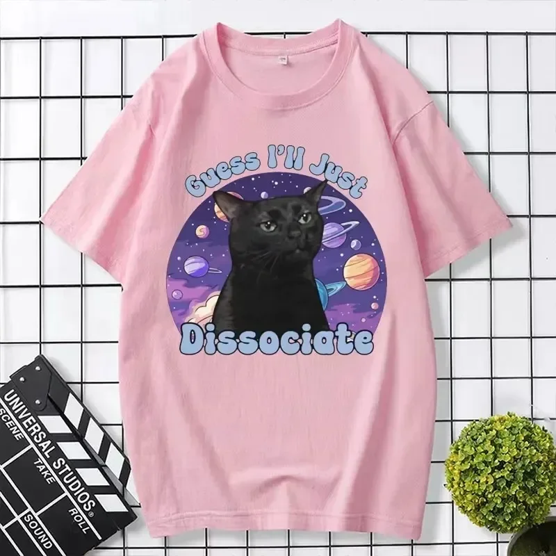 Black Cat Funny Meme Graphic Tshirt Summer Women\'s Vintage Short sleeved Tshirt Fashion Beauty Clothing T-shirt Street Clothing