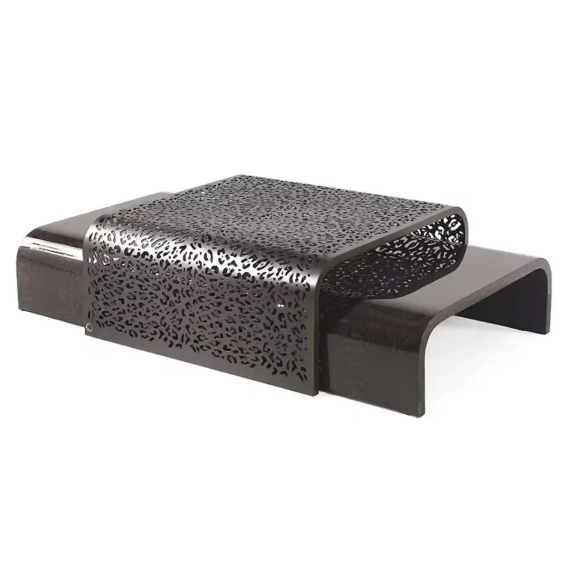 

stainless steel coffee tab le designer Ita lian high-end villa liv ing ro om home soli d wood combination co ffee table