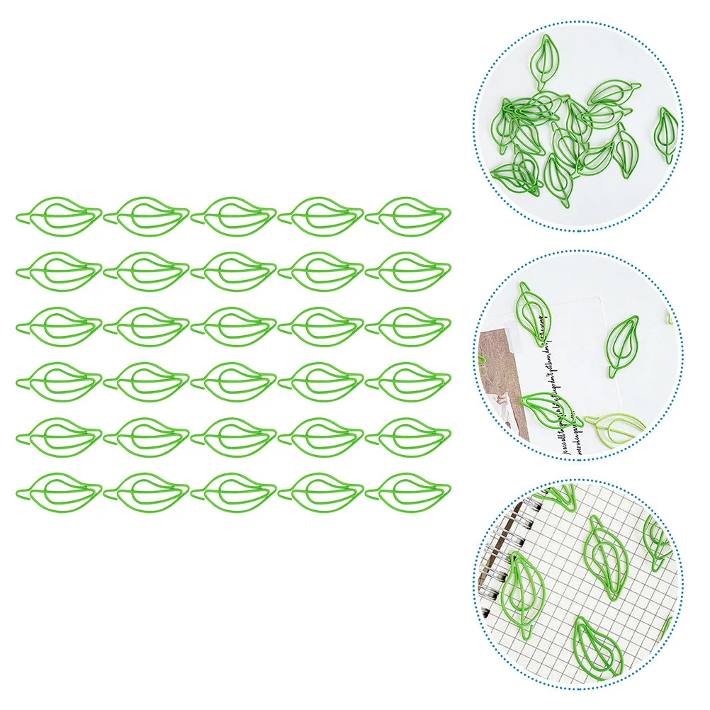 green Paper Clips Cute leaves-Shaped Stainless Steel Paper Clips book mark Leaf Paper Clip Clip for Office School Supplies