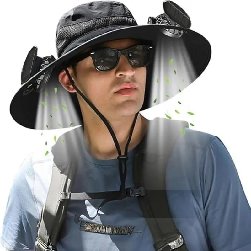 【O】قبعة صيد خارجية مع مروحة شحن USB بالطاقة الشمسية قبعة تبريد للرجال قبعة صيد ظلة لركوب الخيل في الهواء الطلق والمشي لمسافات طويلة وصيد الأسماك #5