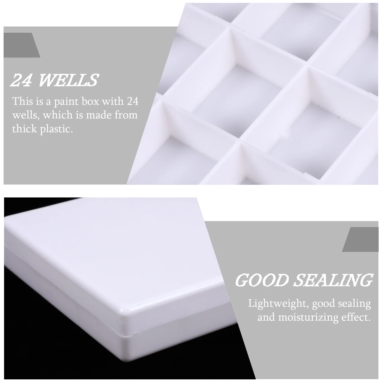 

24 Wells Grids Paintbox Thick Molded Plastic Hard Lid Paint Box Thumbhole Design for Watercolor Gouache Acrylic Oil Painting