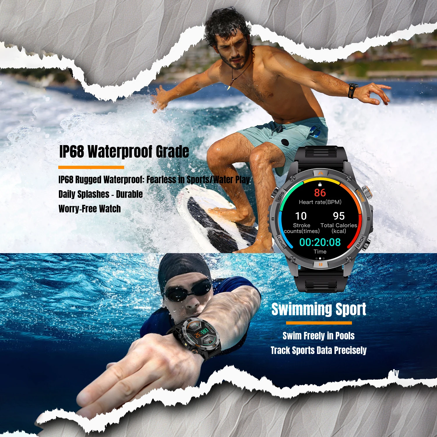 2026 New 1.46 Inch HD Screen SWIM IP68 Waterproof Sport BT CalI SmartWatch Built-in Dual-band GPS Compass classic SmartWatch Hot