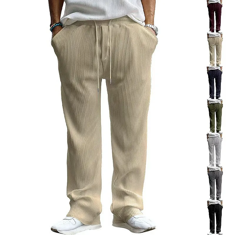 Spring Summer Men Casual Pants Loose Straight Stripe High Waist Trousers Overall Jumpsuit